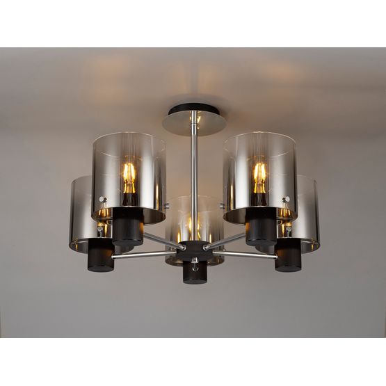 Brita Semi Ceiling Light, 5 x E27, Black/Smoke Fade Glass
