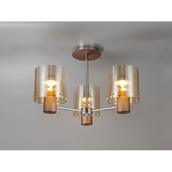 Brita Semi Ceiling Light, 3 x E27, Mocha/Amber Glass