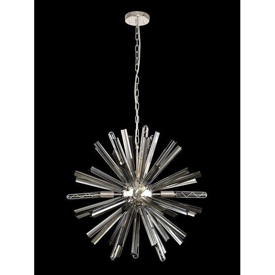 Claire 10 Light E14, Round Pendant Polished Nickel / Smoke Glass