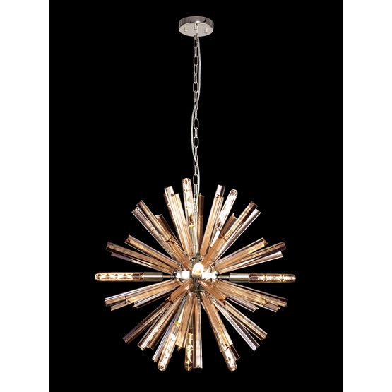 Claire 10 Light E14, Round Pendant Polished Nickel / Champagne Gold Glass
