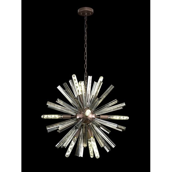 Claire 10 Light E14, Round Pendant Brown Oxide / Smoke Glass