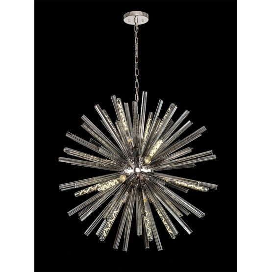 Claire 16 Light E27, Round Pendant Polished Nickel / Smoke Glass
