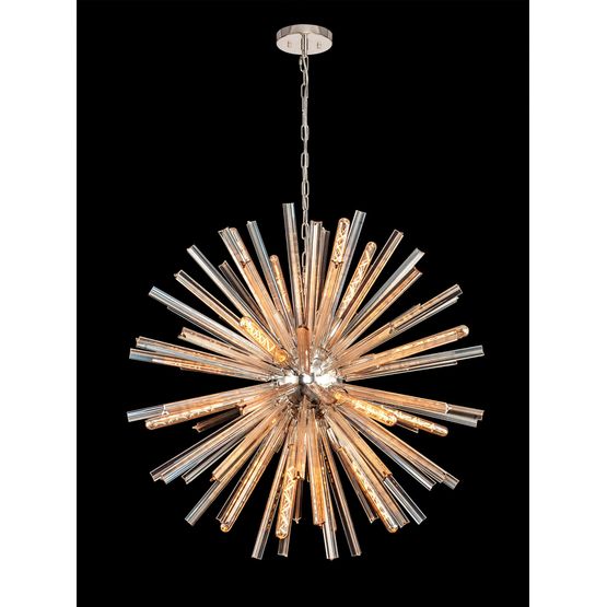 Claire 16 Light E27, Round Pendant Polished Nickel / Champagne Gold Glass