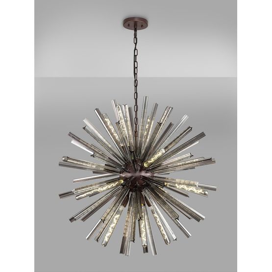 Claire 16 Light E27, Round Pendant Brown Oxide / Smoke Glass