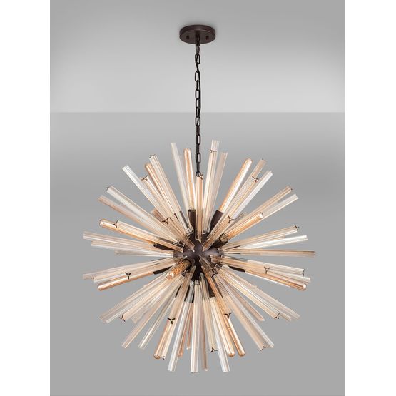 Claire 16 Light E27, Round Pendant Brown Oxide / Champagne Gold Glass
