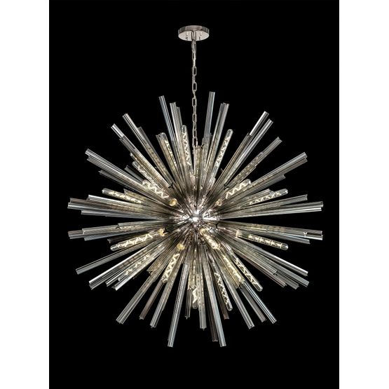 Claire 32 Light E27, Round Pendant Polished Nickel / Smoke Glass