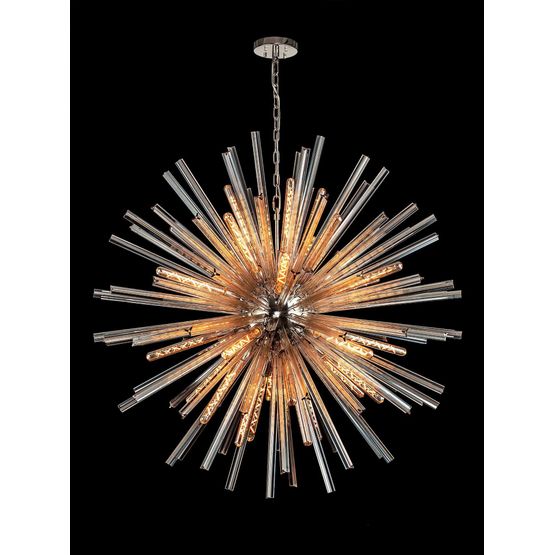 Claire 32 Light E27, Round Pendant Polished Nickel / Champagne Glass