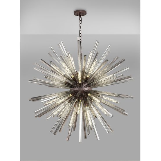 Claire 32 Light E27, Round Pendant Brown Oxide / Smoke Glass