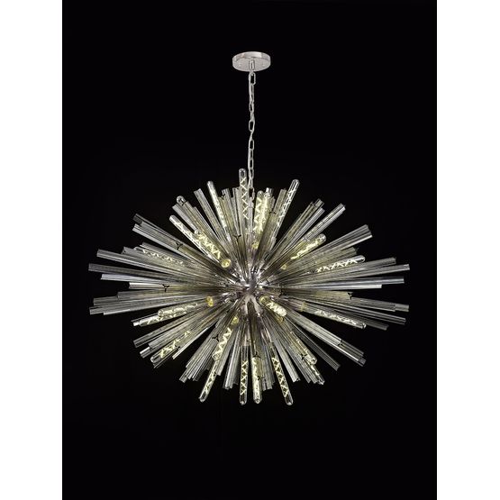Claire 32 Light E27, Oval Pendant Polished Nickel / Smoke Glass