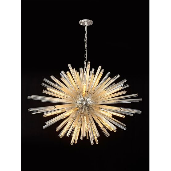 Claire 32 Light E27, Oval Pendant Polished Nickel / Champagne Glass