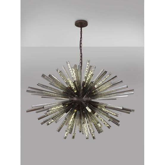 Claire 32 Light E27, Oval Pendant Brown Oxide / Smoke Glass