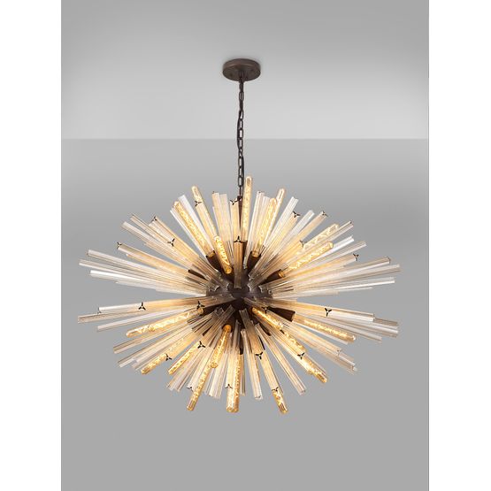 Claire 32-Light E27 Oval Pendant in Brown Oxide with Champagne Glass