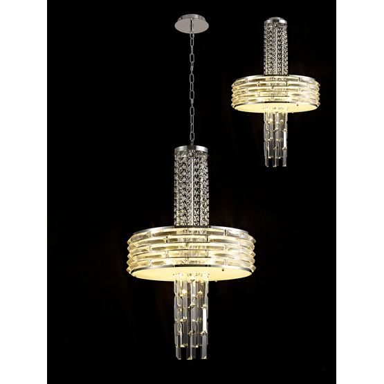 Heidi Pendant/Semi Ceiling Convertible, 7 x E14, Polished Chrome/Crystal