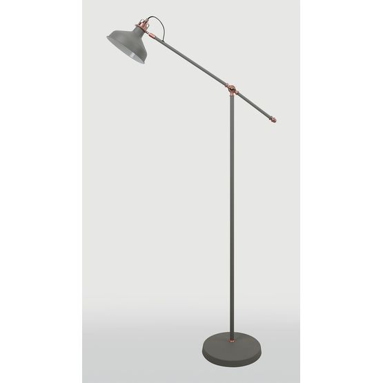 Bronx Adjustable Floor Lamp, 1 x E27, Sand Grey/Copper/White