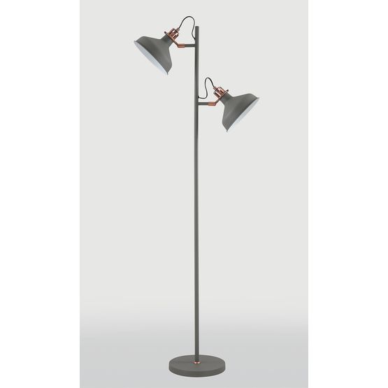 Bronx Floor Lamp, 2 x E27, Sand Grey/Copper/White