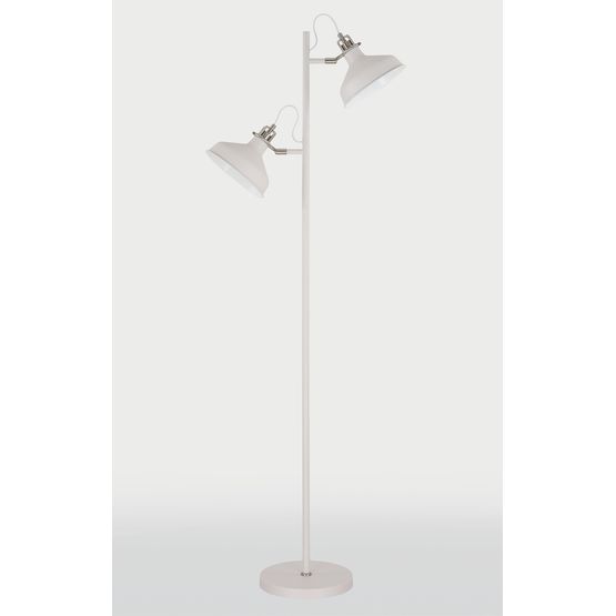 Bronx Floor Lamp, 2 x E27, Sand White/Satin Nickel/White