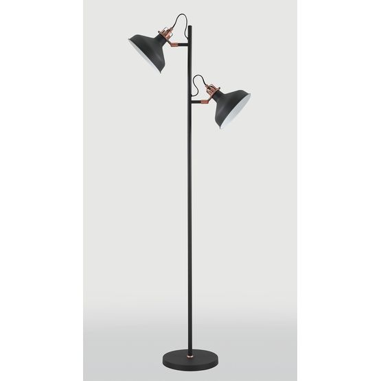 Bronx Floor Lamp, 2 x E27, Graphite/Copper/White