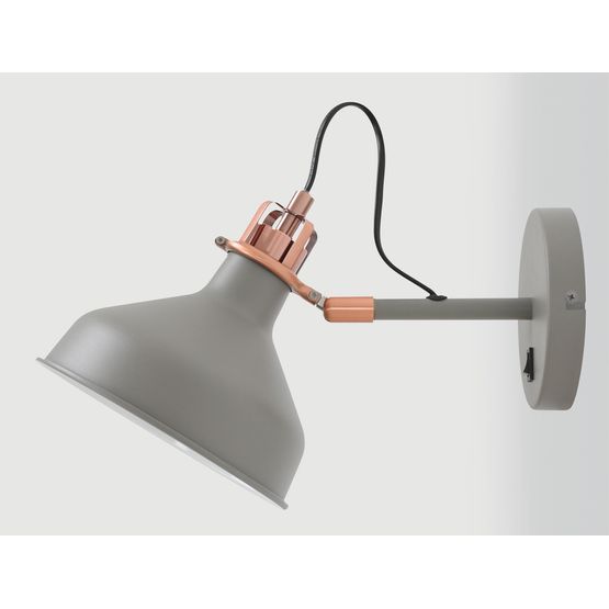 Bronx Adjustable Wall Lamp Switched, 1 x E27, Sand Grey/Copper/White