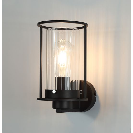 Reneta Wall Light, 1 Light E27, Black/Clear Glass