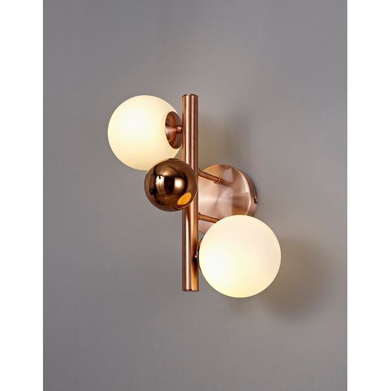 Rylee Wall Lamp, 2 x G9, Antique Copper/Opal &amp; Copper Glass