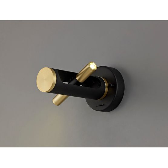 Aoife Switched Wall Light, 2 x 2W LED, 3000K, 560lm, Sand Black/Gold,