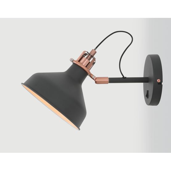 Bronx Adjustable Wall Lamp Switched, 1 x E27, Graphite/Copper/White