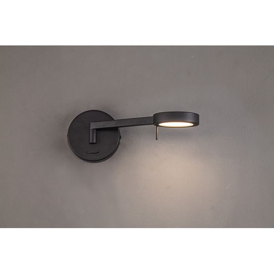 Blyss Switched Adjustable Wall Lamp / Reader, 1 x 8W LED, 3000K, Sand Black,
