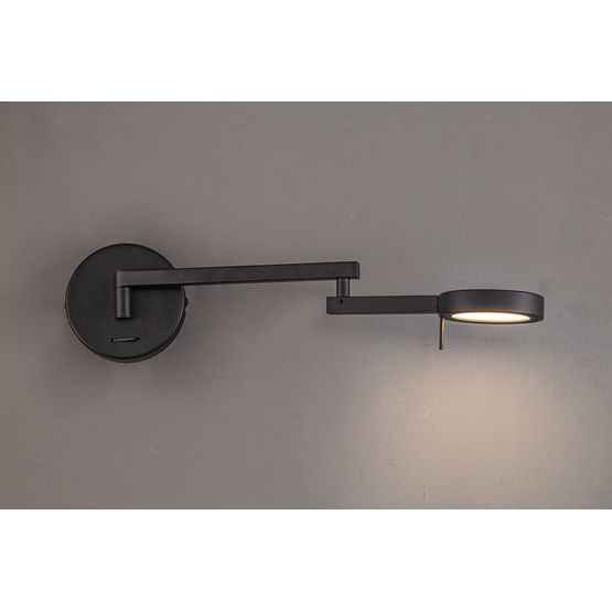 Blyss Switched Adjustable Swing Arm LED Wall Lamp / Reader in Sand Black