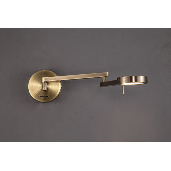 Blyss Switched Adjustable Swing Arm Wall Lamp / Reader 1 x 8W LED 3000K with Antique Brass Finish