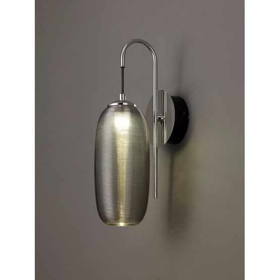 Bethany Switched Wall Lamp, 1 x 6W LED, 4000K, 720lm, Polished Chrome/Black With Smoke Glass,