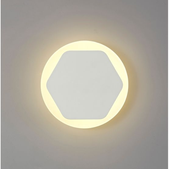 Melody Magnetic Base Wall Lamp, 12W LED 3000K 498lm, 15/19cm Horizontal Hexagonal Centre, Sand White/Round Acrylic Frosted Diffuser