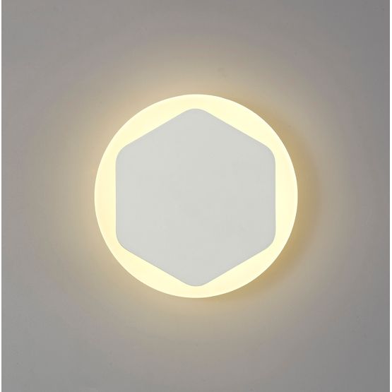 Melody Magnetic Base Wall Lamp, 12W LED 3000K 498lm, 15/19cm Vertical Hexagonal Centre, Sand White/Round Acrylic Frosted Diffuser