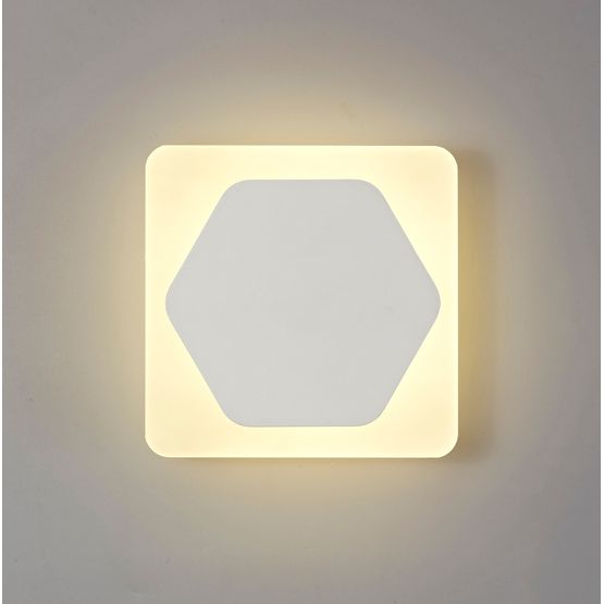 Melody Magnetic Base Wall Lamp, 12W LED 3000K 498lm, 15cm Horizontal Hexagonal 19cm Square Centre, Sand White/Acrylic Frosted Diffuser