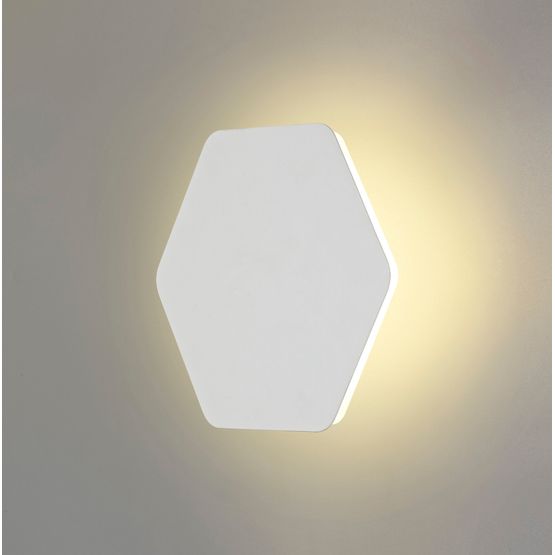 Melody Magnetic Base Wall Lamp, 12W LED 3000K 498lm, 20/19cm Horizontal Hexagonal Centre, Sand White/Acrylic Frosted Diffuser