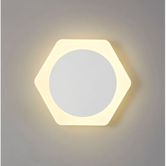 Melody Magnetic Base Wall Lamp, 12W LED 3000K 498lm, 15cm Round 19cm Horizontal Hexagonal Centre, Sand White/Acrylic Frosted Diffuser