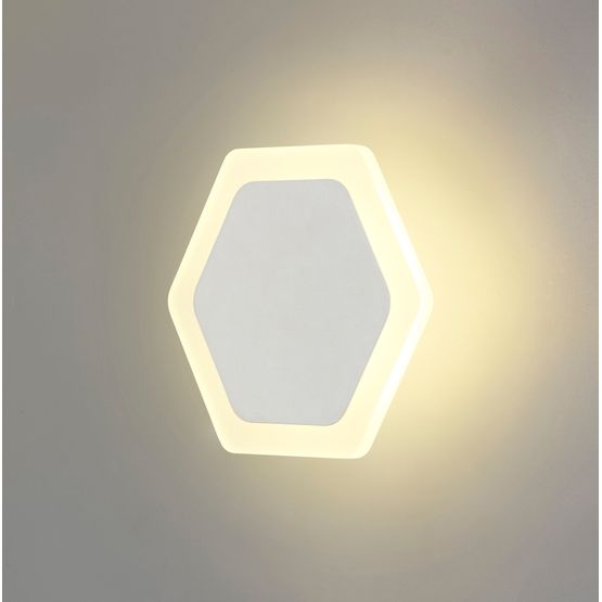 Melody Magnetic Base Wall Lamp, 12W LED 3000K 498lm, 15/19cm Horizontal Hexagonal Centre, Sand White/Acrylic Frosted Diffuser