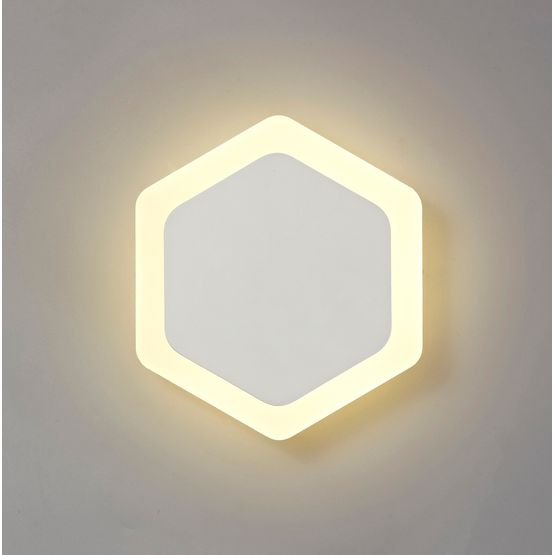 Melody Magnetic Base Wall Lamp, 12W LED 3000K 498lm, 15/19cm Vertical Hexagonal Centre, Sand White/Acrylic Frosted Diffuser