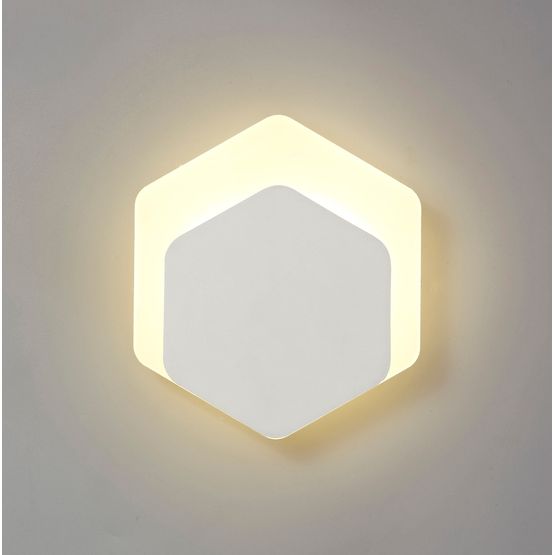 Melody Magnetic Base Wall Lamp, 12W LED 3000K 498lm, 15/19cm Vertical Hexagonal Bottom Offset, Sand White/Acrylic Frosted Diffuser