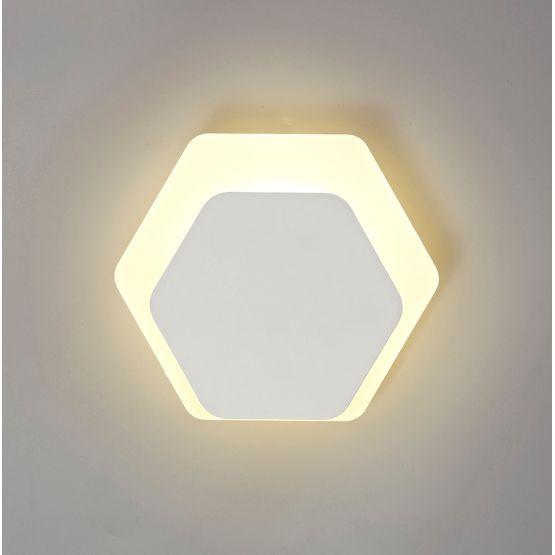 Melody Magnetic Base Wall Lamp, 12W LED 3000K 498lm, 15/19cm Horizontal Hexagonal Bottom Offset, Sand White/Acrylic Frosted Diffuser