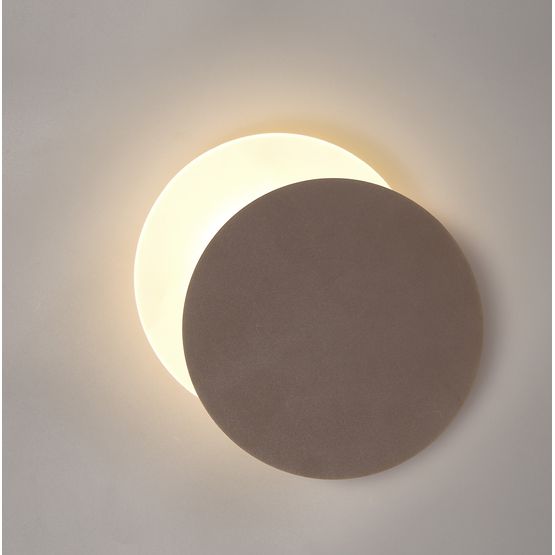 Melody Magnetic Base Wall Lamp, 12W LED 3000K 498lm, 20/19cm Round Right Offset, Coffee/Acrylic Frosted Diffuser