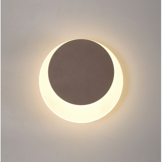 Melody Magnetic Base Wall Lamp, 12W LED 3000K 498lm, 15/19cm Round Top Offset, Coffee/Acrylic Frosted Diffuser