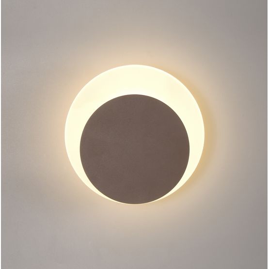Melody Magnetic Base Wall Lamp, 12W LED 3000K 498lm, 15/19cm Round Bottom Offset, Coffee/Acrylic Frosted Diffuser