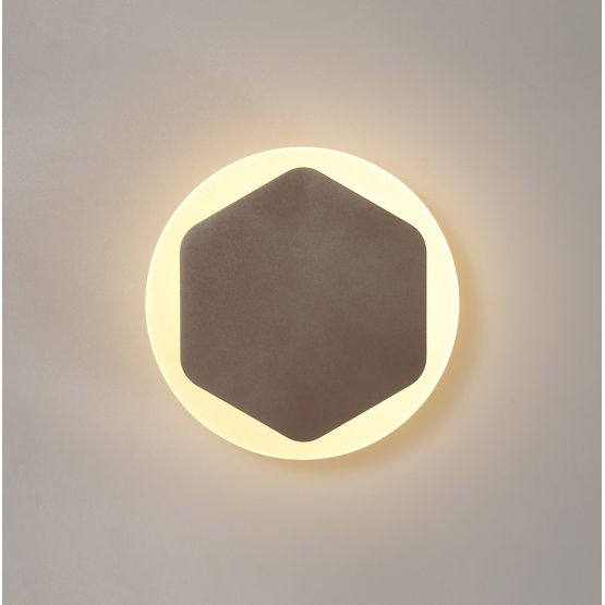 Melody Magnetic Base Wall Lamp, 12W LED 3000K 498lm, 15cm Vertical Hexagonal 19cm Round Centre, Coffee/Acrylic Frosted Diffuser