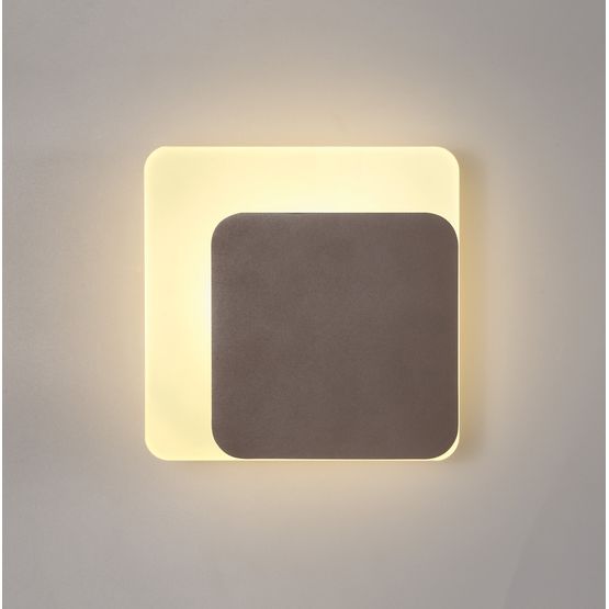 Melody Magnetic Base Wall Lamp, 12W LED 3000K 498lm, 15/19cm Square Right Offset, Coffee/Acrylic Frosted Diffuser