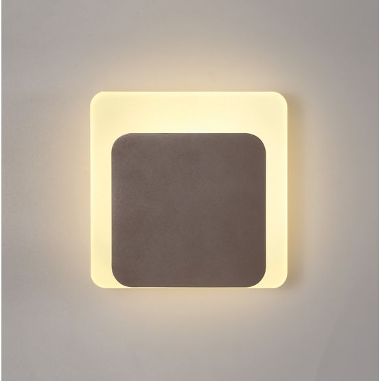 Melody Magnetic Base Wall Lamp, 12W LED 3000K 498lm, 15/19cm Square Bottom Offset, Coffee/Acrylic Frosted Diffuser