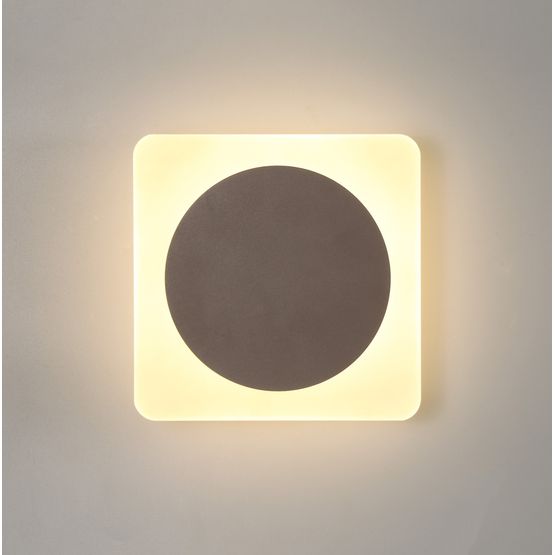 Melody Magnetic Base Wall Lamp, 12W LED 3000K 498lm, 15cm Round 19cm Square Centre, Coffee/Acrylic Frosted Diffuser