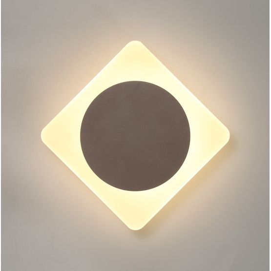 Melody Magnetic Base Wall Lamp, 12W LED 3000K 498lm, 15cm Round 19cm Diamond Centre, Coffee/Acrylic Frosted Diffuser