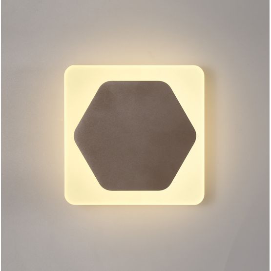 Melody Magnetic Base Wall Lamp, 12W LED 3000K 498lm, 15cm Horizontal Hexagonal 19cm Square Centre, Coffee/Acrylic Frosted Diffuser