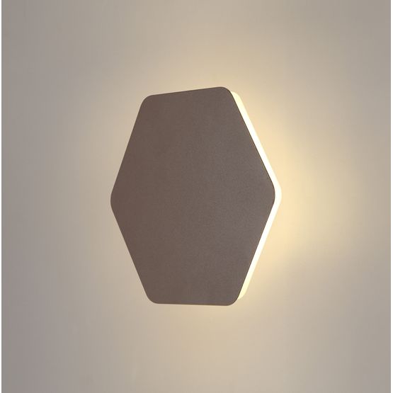 Melody Magnetic Base Wall Lamp, 12W LED 3000K 498lm, 20/19cm Horizontal Hexagonal Centre, Coffee/Acrylic Frosted Diffuser