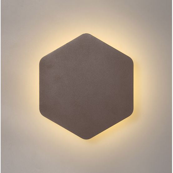 Melody Magnetic Base Wall Lamp, 12W LED 3000K 498lm, 20/19cm Vertical Hexagonal Centre, Coffee/Acrylic Frosted Diffuser